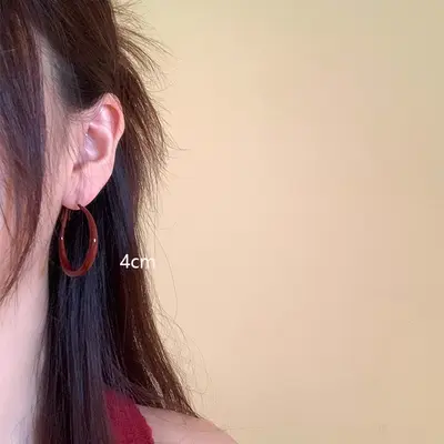 Retro Hong Kong style Ankora red earrings autumn and winter flat ring earrings women's high-end earrings feminine earrings earrings - 7