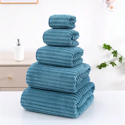 Badehandtuch-Set fünfteilig, Zuckersamt, fusselarm - 10