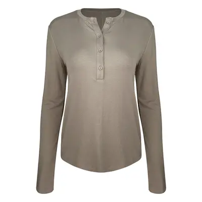 Damen-Yogashirt mit Henley-Kragen, langarm, schmal geschnitten