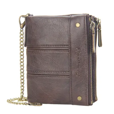 BAELLERRY Men's Short Wallet, Vertical Design, Double Zipper, Retro Coin Pocket - 9