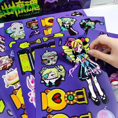 Eggy Party Flucht aus der Gruselnacht ohne Schneiden Magnet-Stillbuch Mädchen Anziehpuppen-Sticker 6 Jahre Kinderspielzeug DIY