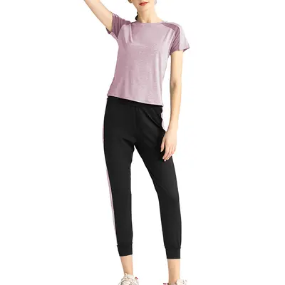 Juyitang Yoga-Set aus zwei Teilen, Mesh-Kurzarmshirt und Leggings