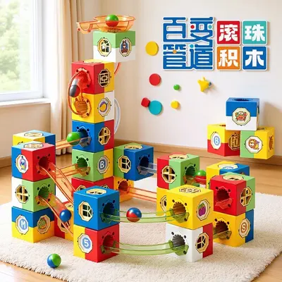 Kids DIY Large Assembly Building Blocks with Pipe and Cube Pieces