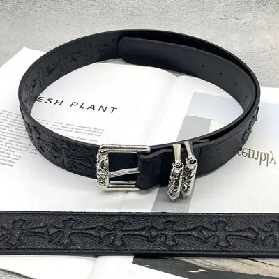 Chrome Hearts Sacred Sword Cross Belt for Men, Roller Hollow Design, Evergreen Style, Hanging Pattern Women's Belt, Celebrity Style, Perforated Heart Design. - 10