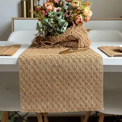 Jute Table Runner, Mixed Colour Woven Retro Table Cover, Decorative Long Towel with Tassel - 13