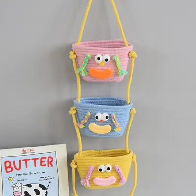 Cartoon Woven Wall-Mounted Three-Layer Hanging Storage Basket - 8