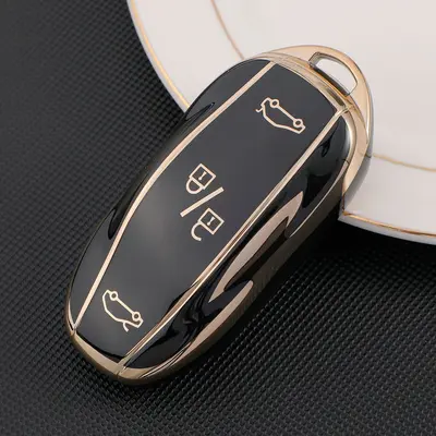Schlüsselhülle mit Goldrand, transparent, für Tesla Model 3 und Model Y