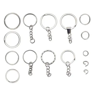 Key ring key chain accessories, key rings, metal rings, split rings, double loop rings, flat rings, open iron rings, nickel-plated ring with chain
