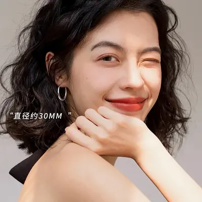S999纯银大圆圈耳环女款小众轻奢高级感个性素圈耳扣耳饰抖音代发