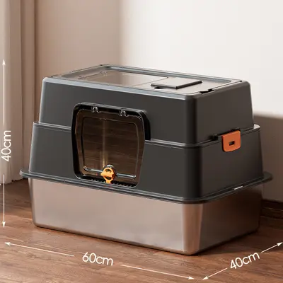 Large Stainless Steel Cat Litter Box, Detachable, Fully Enclosed - 7