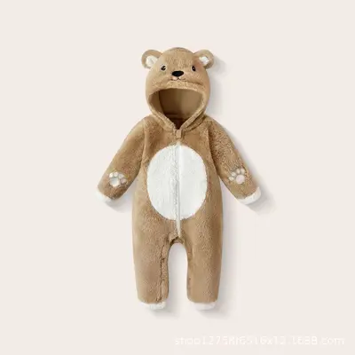 Baby Plush Romper, Cartoon Animal Design, Zipper Front, Autumn Winter - 7