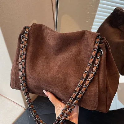 Women's Large Handbag, Suede-Look, Chain Underarm Bag, Autumn Winter