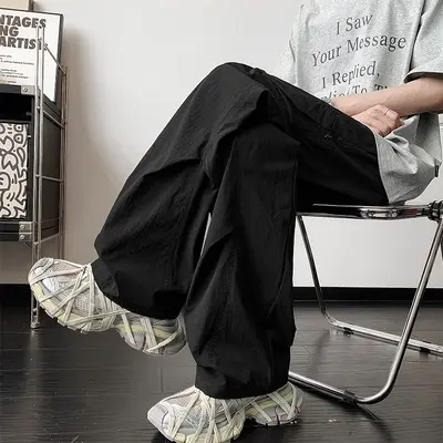 Herren-Fallschirmhose, plissiert, weites Bein, Sommer - 8