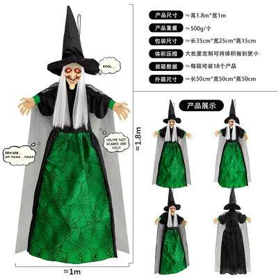 Purple Hanging Ghost Witch with Sound-Activated Light and Scream Effect Halloween Decorati - 8