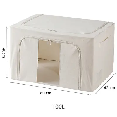 New Tianshan cotton and linen storage box with fabric and PP board for bedroom and wardrobe, seasonal clothing organizer, collapsible storage box. - 12