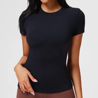 Caijue Kadınlar İçin Normal Omuz Spor Kısa Kollu Tişört, Yüksek Esnek Slim Fit Fitness Üstü, Hafif Dokulu Yoga Üstü. - 7