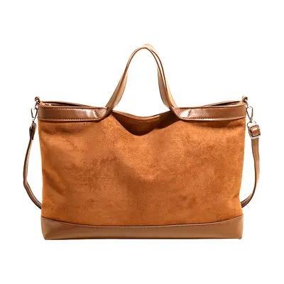Large-Capacity Suede-Look Tote Bag with Single Shoulder Strap for Commuting - 7