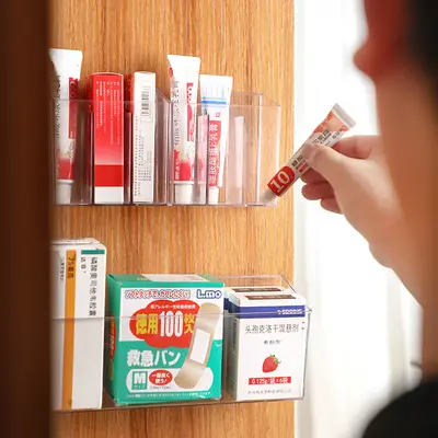 Medicine organizer box, transparent compartments, wall-mounted