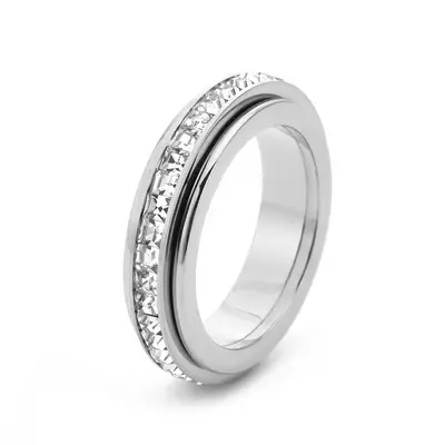 Live Streaming Best-Seller Simple Single Row Rotating Ring Plated 18k Inlaid Zircon Titanium Steel Starry Sky Ring for Women