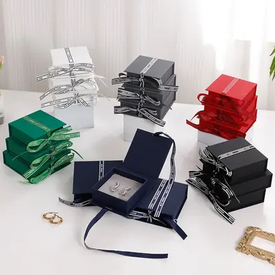 Factory Stock Wholesale Luxury High-End Ribbon Flip Silk Ribbon Book-Style Box Portable Necklace Jewelry Packaging Storage Paper Box