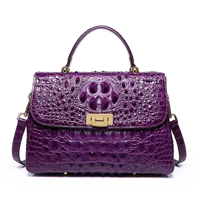 Crocodile Embossed Genuine Leather Women's Bag, Top-Grain Cowhide