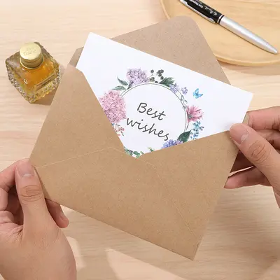 Foldable Thank You Greeting Card with Flowers, Kraft Paper, White Envelope and Seal