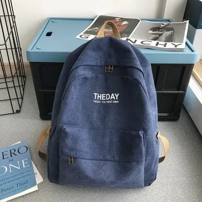 Men's Canvas Backpack, Solid Colour, Hong Kong Style, Large Capacity - 7