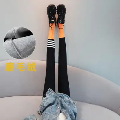 Graue Damen-Leggings mit vier Streifen, lange Sporthose - 7