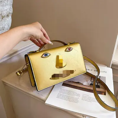 Women's Silver Patent Leather Small Square Handbag with Shoulder Strap - 10