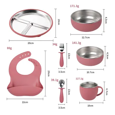 Kinder-Essgeschirr-Set aus Edelstahl 304 und Silikon, mit Saugnapf