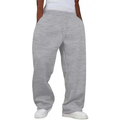 Unisex Solid Color Fleece-Lined Loose Wide-Leg Sweatpants