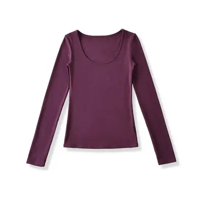 Women's U-Neck Long Sleeve Stretch Base Top, Solid Colour - 10