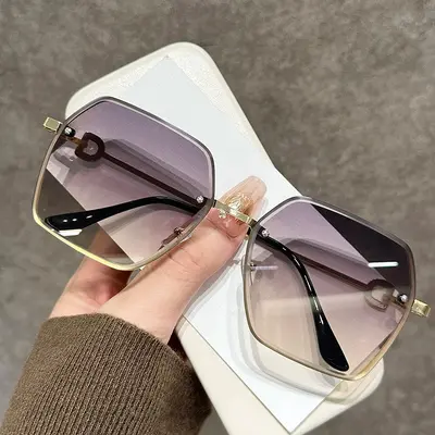 Women's Large Face Gradient Sunglasses, UV Protection, Rimless - 4