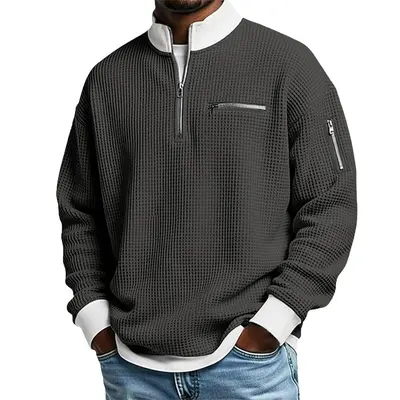 Cross-Border American Amazon Bestseller Stehkragen Kontrastfarben Reißverschluss Kapuzenpullover Herren Sport Fashion Langarm Casual Herrenbekleidung