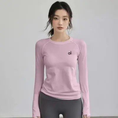 al女长袖跑步瑜伽服秋冬款修身显瘦高弹圆领运动训练速干健身服上