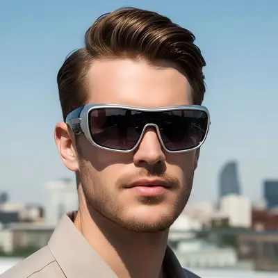 Oversize-Herrensonnenbrille mit einteiligen Gläsern im Retro-Stil und UV-Schutz - 4