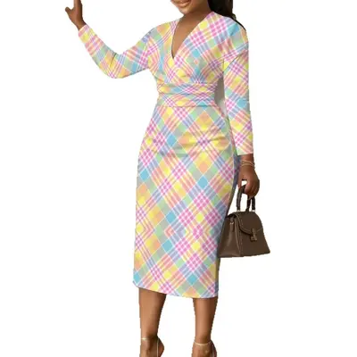 Floral V-Neck Women's Long Sleeve Bodycon Dress