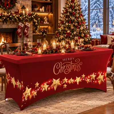 Weihnachts-Stretch-Tischdecke Cocktail-Tischhusse Hochzeits-Bankett Rechteck-Tischdecke wasserdicht und schmutzabweisend Milchseide-Tischdecke