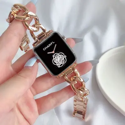 Strap for Huawei and Apple iWatch, Single Row Denim Chain Metal Alloy, Women - 3