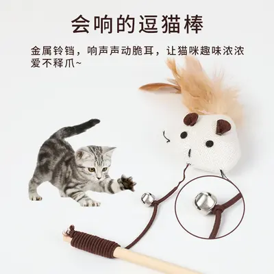 Cat Teaser Wand with Wooden Handle, Sisal Rope, Interactive Mouse Toy - 5