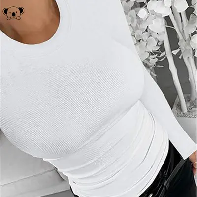 Y 78895 Crew Neck Slim Crop Top Round Neck Slim-Fit Navel-Baring Base Top - 7