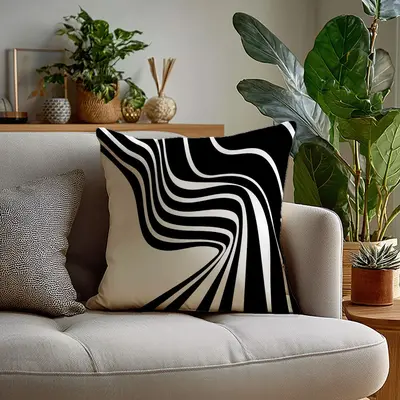 Black and White Geometric Throw Pillow Cover, Modern Minimalist Sofa Cushion - 12
