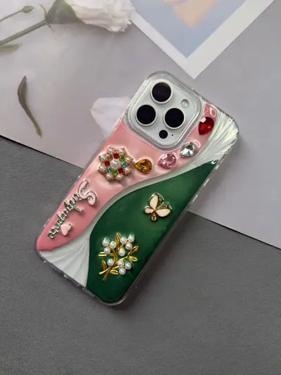 iPhone 17 Pro Max kılıfı, inci kolye ve kelebek dekorasyon - 11
