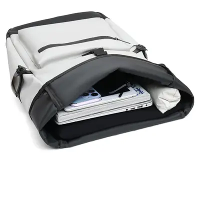 Men's Solid Color Roll-Top Backpack, Customizable Logo - 4
