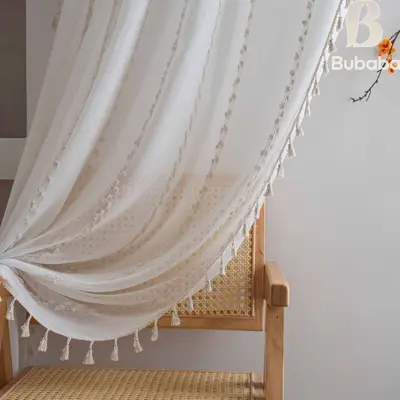 Baba Fabric Nordic Style Cross-Border Simple Window Screen Living Room Bedroom Balcony Bay Window Lace Tulle Curtain Factory Finished Product Wholesale