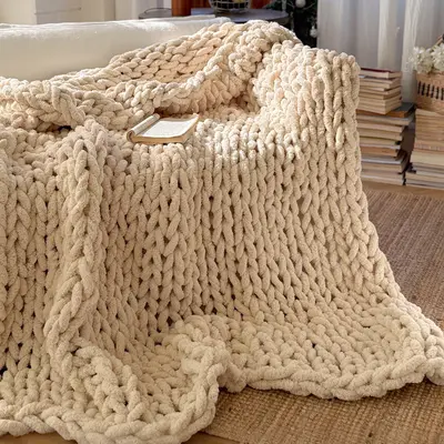 Nordic Solid Color Decorative Throw Blanket, Plain Knitted Throw, Minimalist Light Luxury Sofa Bedroom Bed End Nap Air Conditioner Blanket - 7