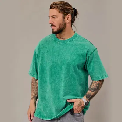 Men's Washed Cotton Short-Sleeve T-Shirt, Loose Drop-Shoulder Fit