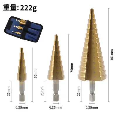 3-Piece Titanium-Coated Metric Step Drill Bit Set, Hex Shank - 10