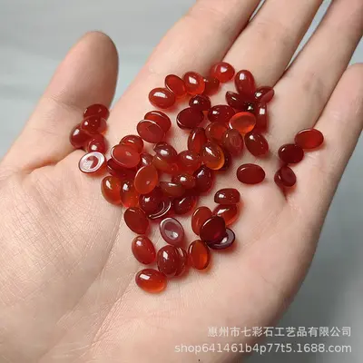 [Rote Achat Ringfassung] Halbkugelförmige rote Perlenform Ringfassung, ovaler Chalcedon loser Edelstein für DIY-Schmuckherstellung. - 9