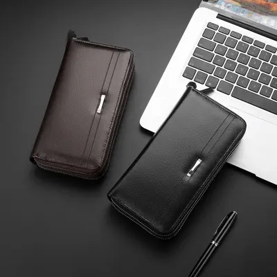 Herren-Clutch Handtasche aus Leder, Lederclutch mit Doppelreißverschluss, Geldbörse mit mehreren Kartenfächern, Business-Handtasche mit großem Fassungsvermögen, Handgelenktasche